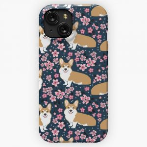 Corgi Welsh Corgi Cherry Blossom Trees Spring Dog Dogs Dog Breed Dog Pattern Pet Friendly iPhone 15 Slim Phone Case Cover