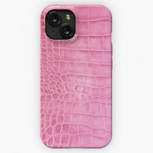 Croco Leather Effect Pink iPhone 15 Slim Phone Case Cover