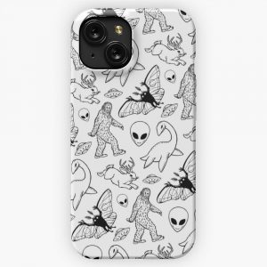 Cryptid Pattern Black Lines White Background iPhone 15 Slim Phone Case Cover