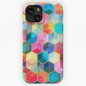 Crystal Bohemian Honeycomb Cubes Colorful Hexagon Pattern iPhone 15 Slim Phone Case Cover