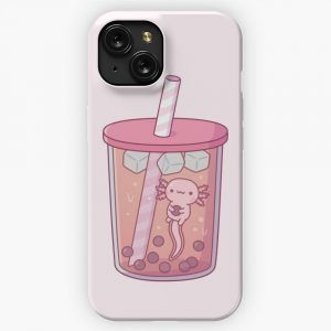 Cute Axolotl Swimming In Bubble Tea iPhone 15 Slim Phone Case Cover
