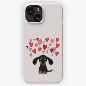 Cute Dachshund Puppy Dog With Valentine Hearts iPhone 15 Slim Phone Case Cover