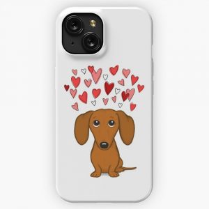 Cute Dachshund With Hearts iPhone 15 Slim Phone Case Cover