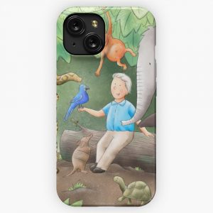 Cute David Attenborough Illustration With Elephant Orangutan Tortoise Turtle Snake Armadillo Leopard Snake And Tapir iPhone 15 Slim Phone Case Cover
