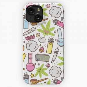 Cute Kawaii Marijuana 420 Pattern iPhone 15 Slim Phone Case Cover