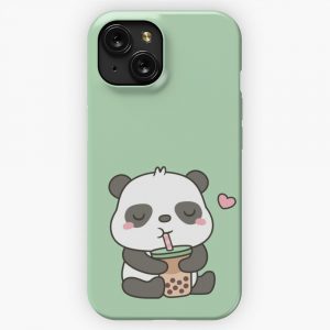 Cute Little Panda Enjoying Boba Tea iPhone 15 Slim Phone Case Cover