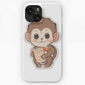 Cute Monkey With Coffee iPhone 15 Slim Phone Case Cover