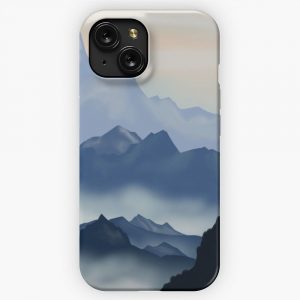 Cute Mountain Misty Landscape Blue Watercolor Flat Design Iphone Or Samsung Cover iPhone 15 Slim Phone Case Cover