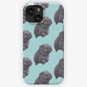 Cute Painted Baby Hippo Swimming Digital Painting iPhone 15 Slim Phone Case Cover