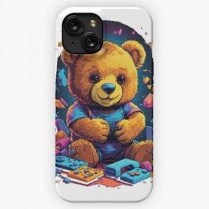 Cute Pro Gamer Teddy Bear iPhone 15 Slim Phone Case Cover
