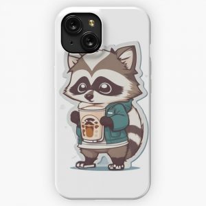 Cute Raccon With Coffee iPhone 15 Slim Phone Case Cover