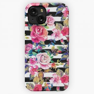 Cute Spring Floral And Stripes Watercolor Pattern iPhone 15 Slim Phone Case Cover