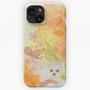 Cute White Dog Maggie In A Spring Garden Watercolor Painting iPhone 15 Slim Phone Case Cover