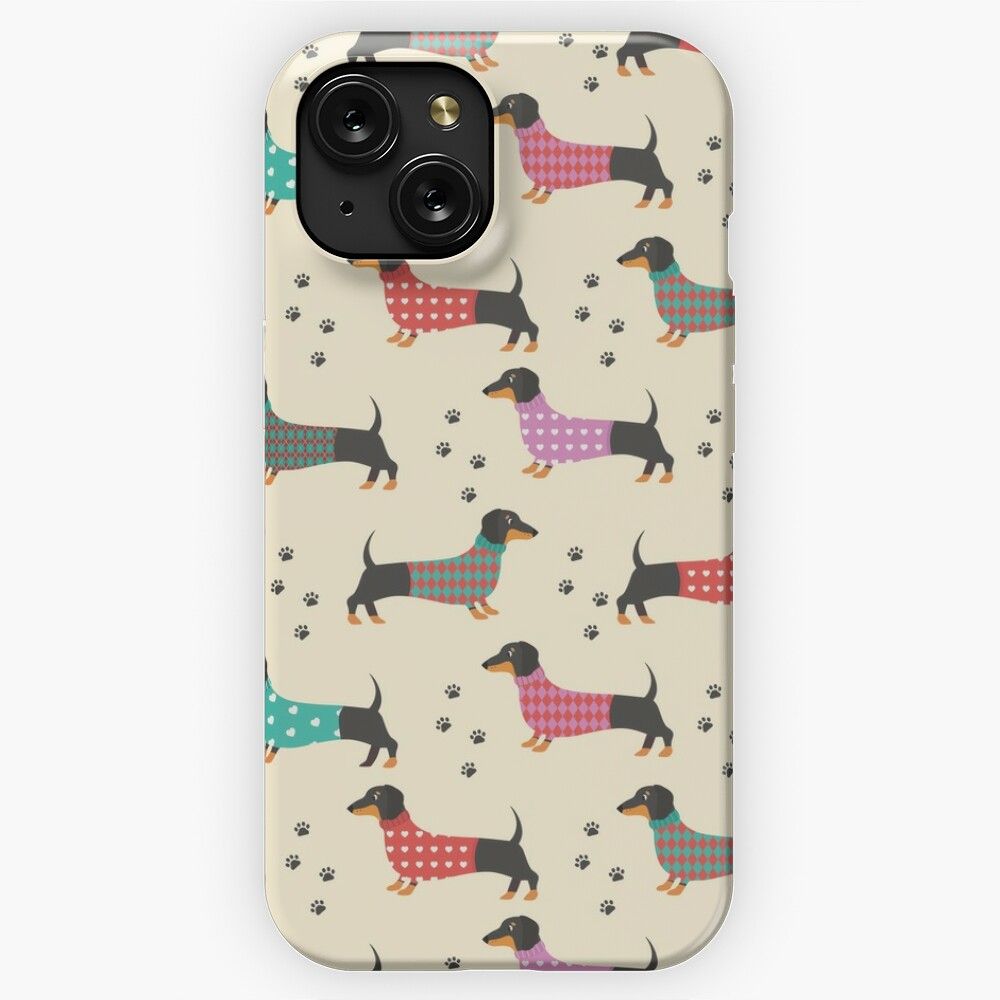 Dachshund Dackel Seamless Pattern iPhone 15 Slim Phone Case Cover