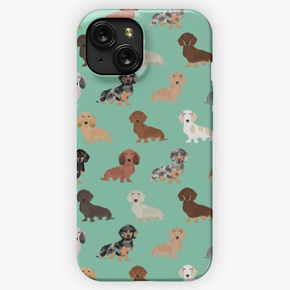 Dachshund Dog Breed Pattern Dapple Merle Black And Tan Coat Colors iPhone 15 Slim Phone Case Cover