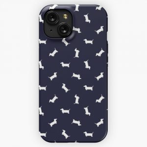 Dachshund Pattern Navy iPhone 15 Slim Phone Case Cover