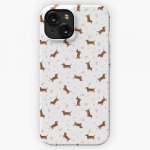 Dachshund Pattern White iPhone 15 Slim Phone Case Cover