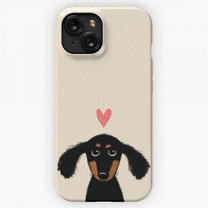 Dachshund Puppy Love Cute Black And Tan Wiener Dog With Heart iPhone 15 Slim Phone Case Cover