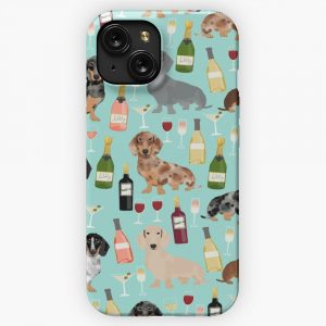 Dachshund Wine Cocktails Rose Doxie Dachsie Dog Breed Pattern iPhone 15 Slim Phone Case Cover