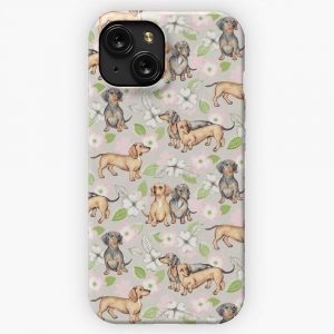 Dachshunds And Dogwood Blossoms iPhone 15 Slim Phone Case Cover