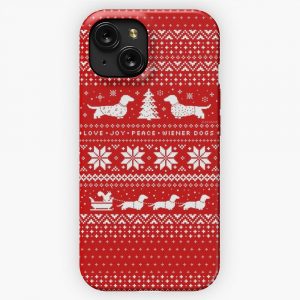 Dachshunds Christmas Sweater Pattern iPhone 15 Slim Phone Case Cover