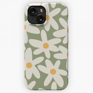 Daisy Time Retro Flower Pattern Sage Green Beige Mustard iPhone 15 Slim Phone Case Cover