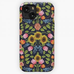 Dark Floral Print Sunflowers Tulips Roses Delphinium iPhone 15 Slim Phone Case Cover
