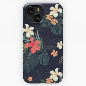 Dark Tropical Flowers iPhone 15 Slim Phone Case Cover