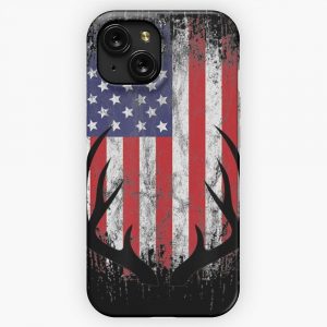 Deer Hunting American Flag Whitetail Buck Antlers 2 iPhone 15 Slim Phone Case Cover