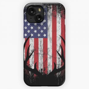 Deer Hunting American Flag Whitetail Buck Antlers iPhone 15 Slim Phone Case Cover