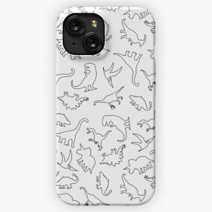 Dinosaur Pattern Outline Dark Outline iPhone 15 Slim Phone Case Cover