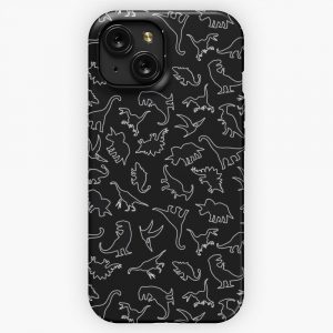 Dinosaur Pattern Outline White Outline iPhone 15 Slim Phone Case Cover