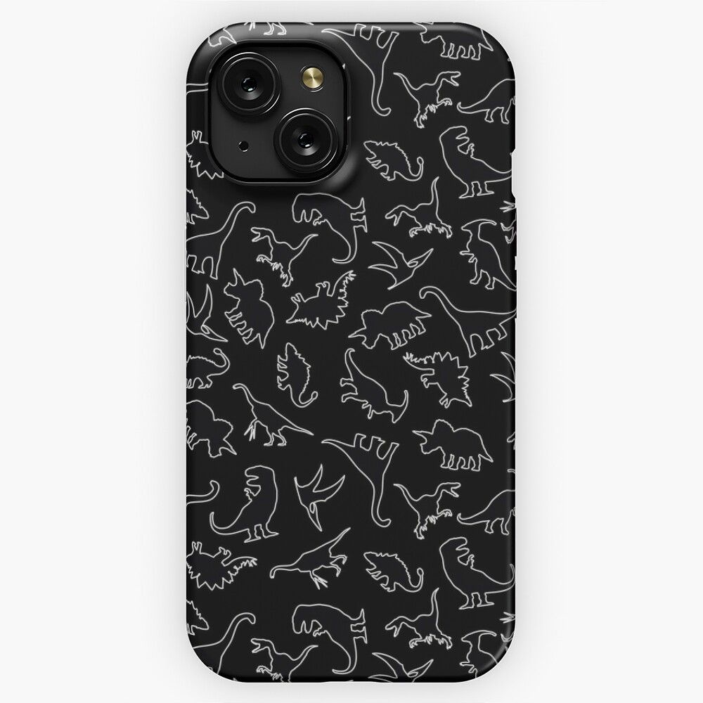 Dinosaur Pattern Outline White Outline iPhone 15 Slim Phone Case Cover