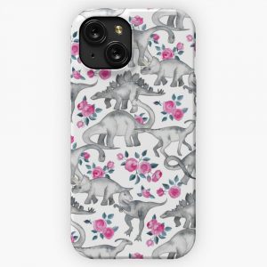 Dinosaurs And Roses White iPhone 15 Slim Phone Case Cover