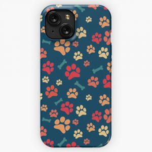 Dog Paw Prints And Bones Warm Colors Pattern iPhone 15 Slim Phone Case Cover