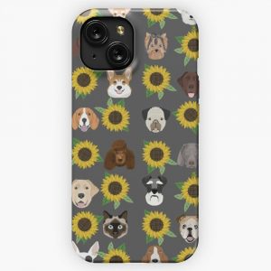 Dogs And Cats Floral Sunflower Pattern Cute Gifts For Pet Lovers Dog Breeds iPhone 15 Slim Phone Case Cover