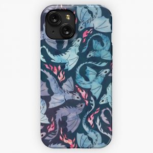 Dragon Fire Dark Turquoise And Purple iPhone 15 Slim Phone Case Cover
