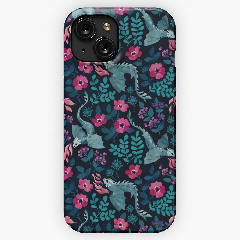 Dragons Floral In Dark Jewel Tones iPhone 15 Slim Phone Case Cover