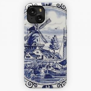 Dutch Blue Delft Vintage Windmill Print iPhone 15 Slim Phone Case Cover