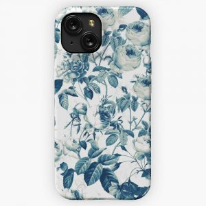 Dutch Blue Roses Botanical Garden Vintage Pattern On White iPhone 15 Slim Phone Case Cover