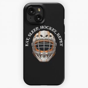 Eat Sleep Hockey Repet Hockey Helmet With Cage iPhone 15 Slim Phone Case Cover