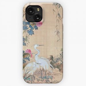 Egrets Peonies And Willows Restored Japanese Artwork iPhone 15 Slim Phone Case Cover