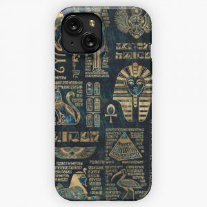 Egyptian Hieroglyphs And Deities Abalone And Gold iPhone 15 Slim Phone Case Cover