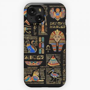 Egyptian Hieroglyphs And Deities On Black iPhone 15 Slim Phone Case Cover