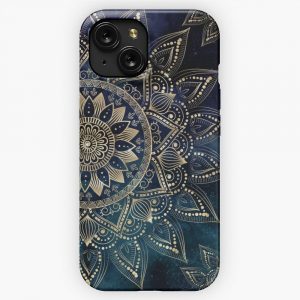 Elegant Gold Mandala Blue Galaxy iPhone 15 Slim Phone Case Cover
