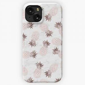 Elegant White Marble Rose Gold Pineapple iPhone 15 Slim Phone Case Cover