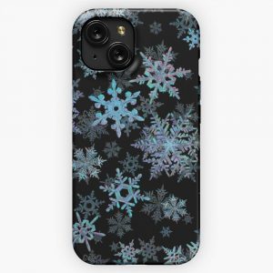 Embroidered Snowflakes On Dark iPhone 15 Slim Phone Case Cover