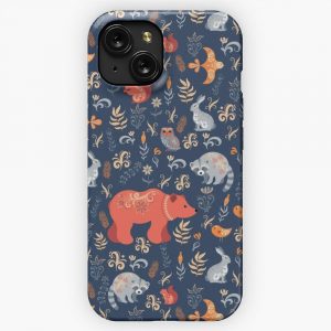 Fairy Tale Forest Fox Bear Raccoon Owls Rabbits Flowers And Herbs On A Blue Background iPhone 15 Slim Phone Case Cover