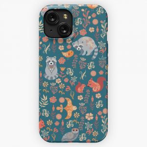Fairy Tale Forest Fox Bear Raccoon Owls Rabbits Flowers And Herbs On A White Background Seamless Pattern iPhone 15 Slim Phone Case Cover