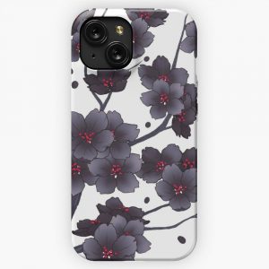 Falling Black Sakura Cherry Blossom iPhone 15 Slim Phone Case Cover